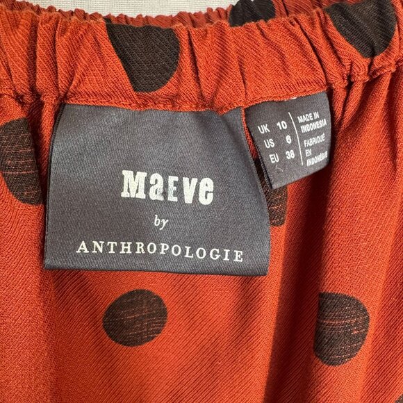 Anthropologie Maeve Lucienne Off-The-Shoulder Brown Polka Dot Maxi Dress Size 6 - Picture 10 of 16